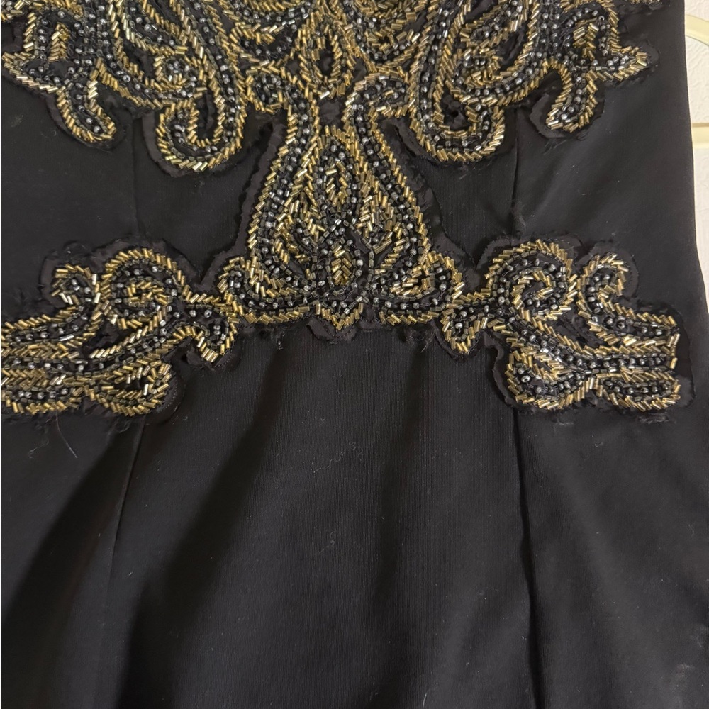 Free People Black and Gold Strapless Cocktail Gown